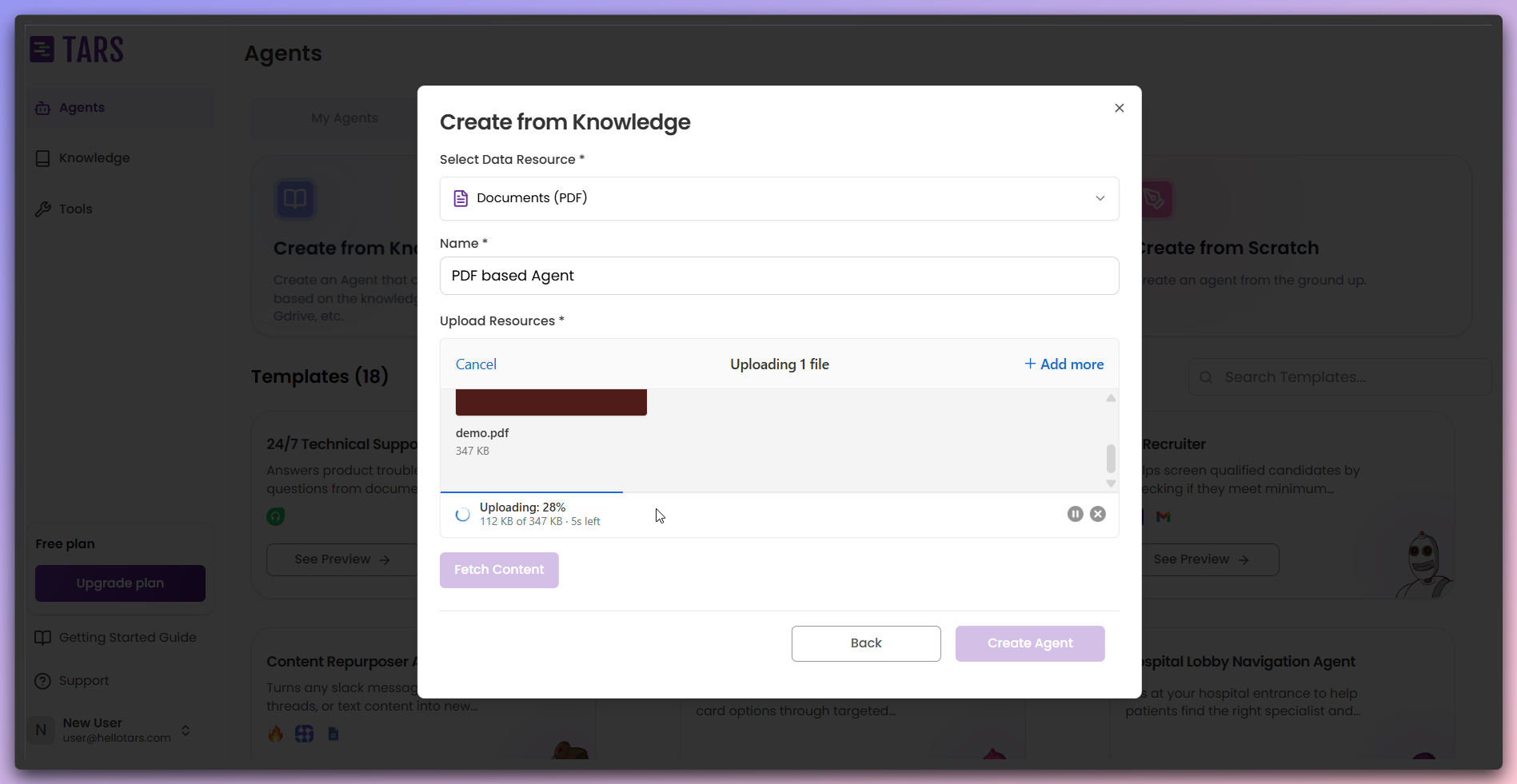 Upload button to process PDF files to cloud storage