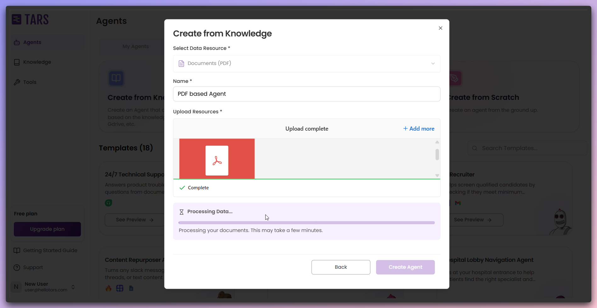 Active content fetching process showing PDF text extraction progress