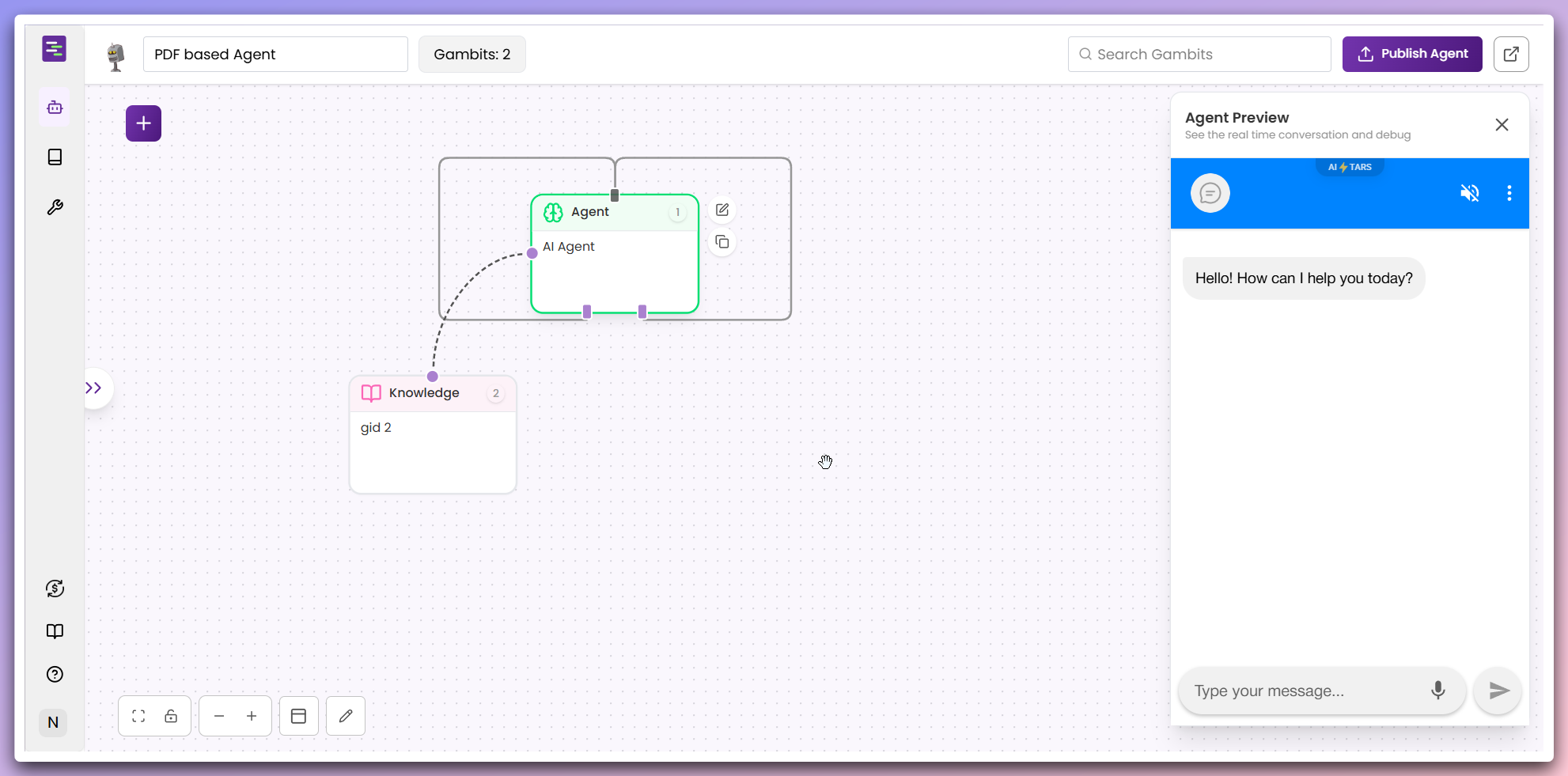 Completed Agent creation showing chat interface ready for interaction