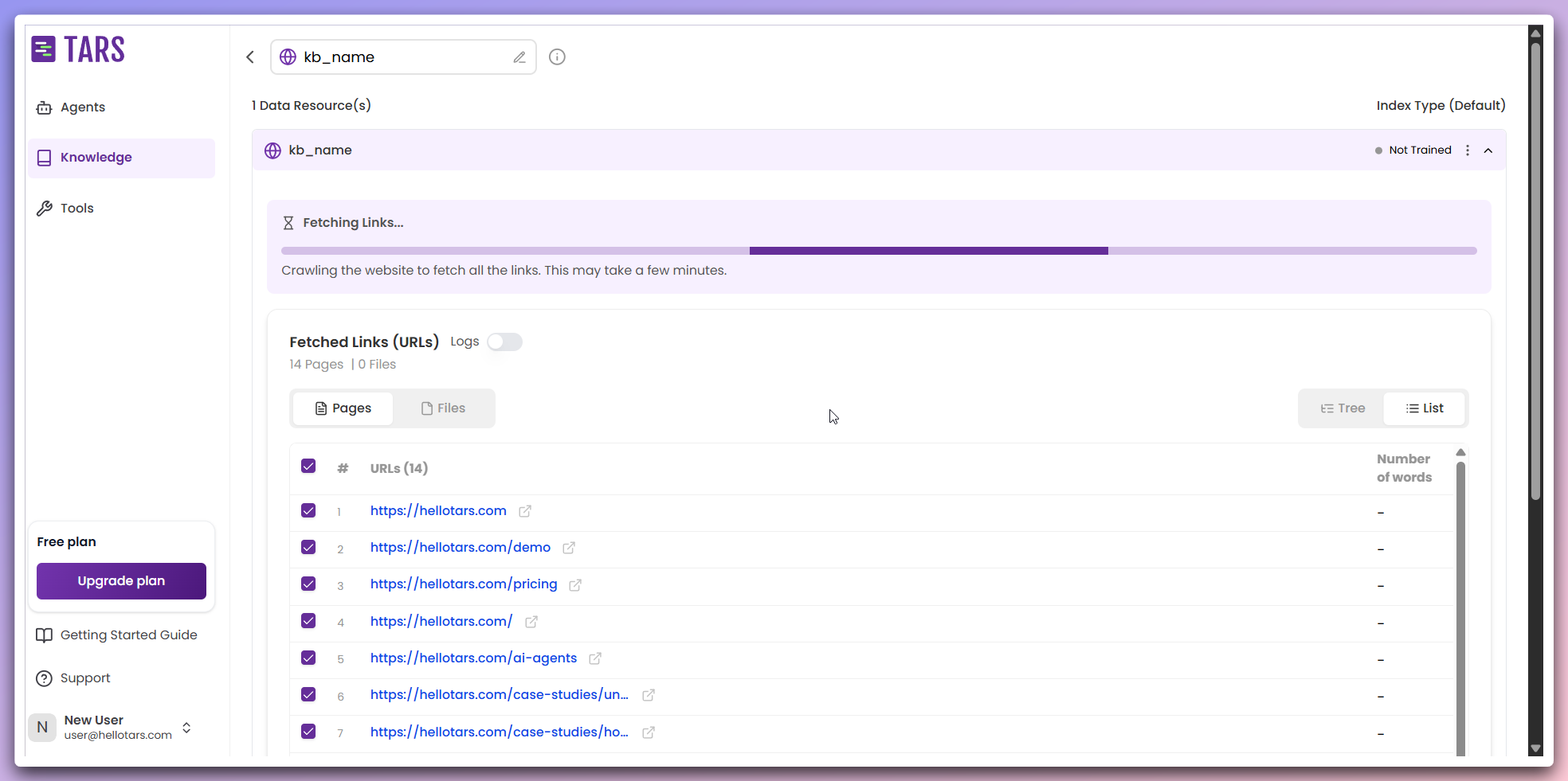 Active fetching process showing real-time scraping progress and logs