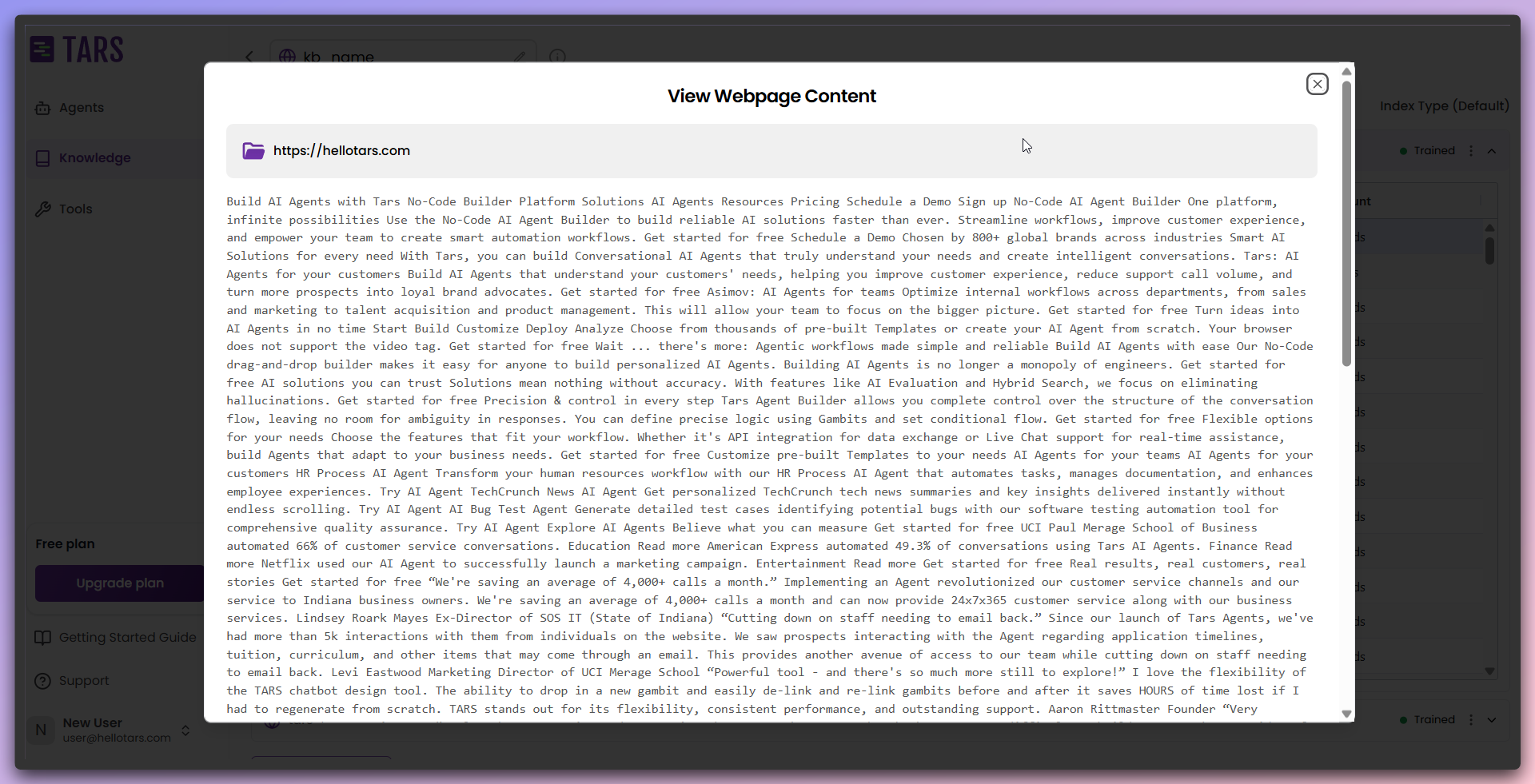 Detailed view of extracted content