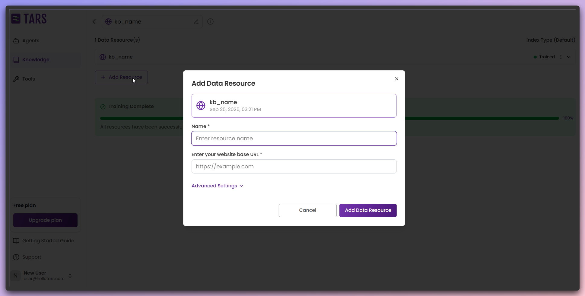 Add new data source option for expanding Knowledge Base