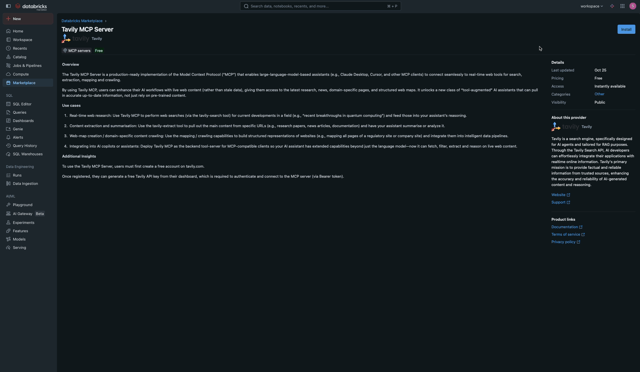 Configure the connection for Tavily MCP Server