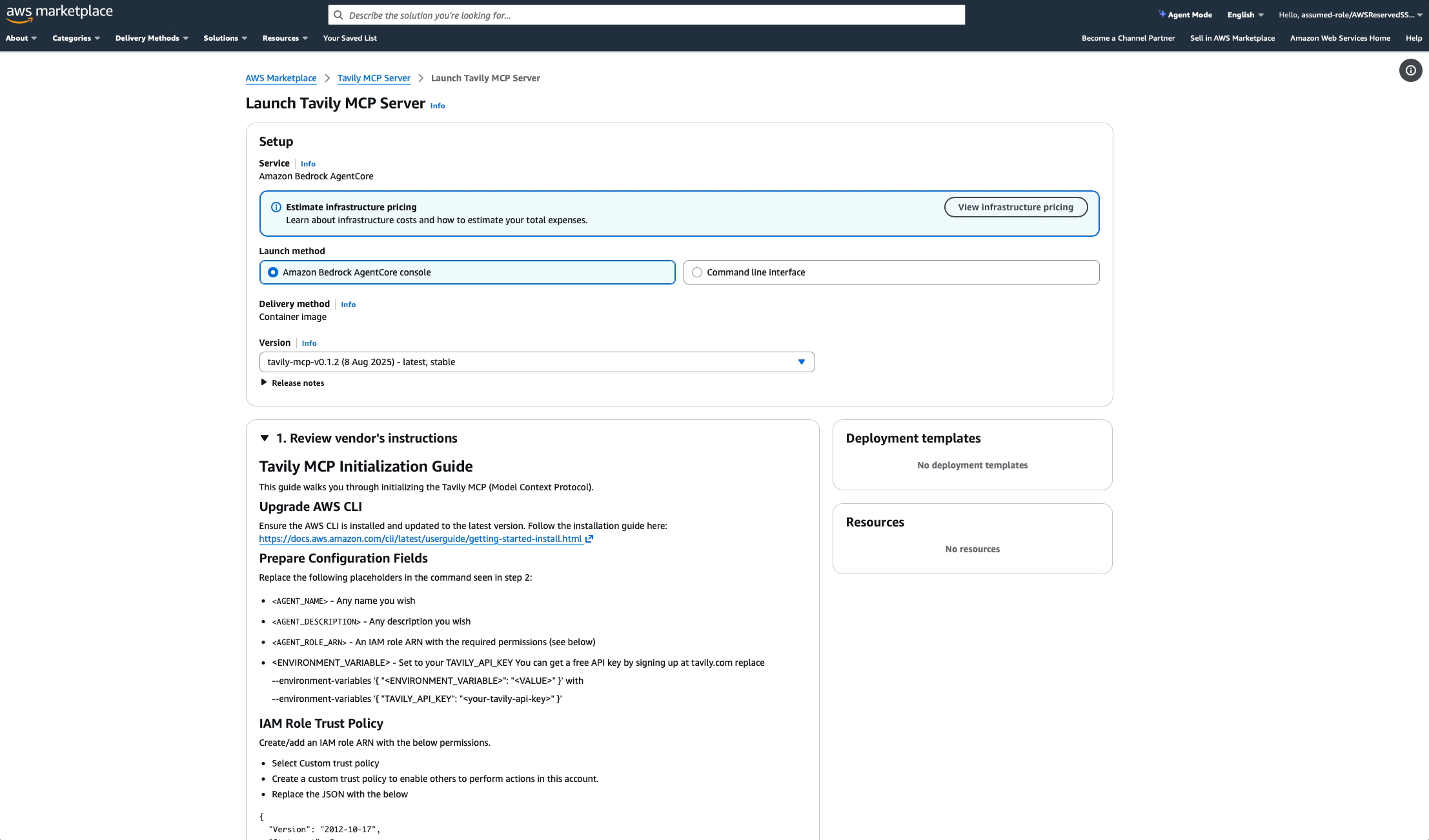 Select Amazon Bedrock AgentCore as the deployment target