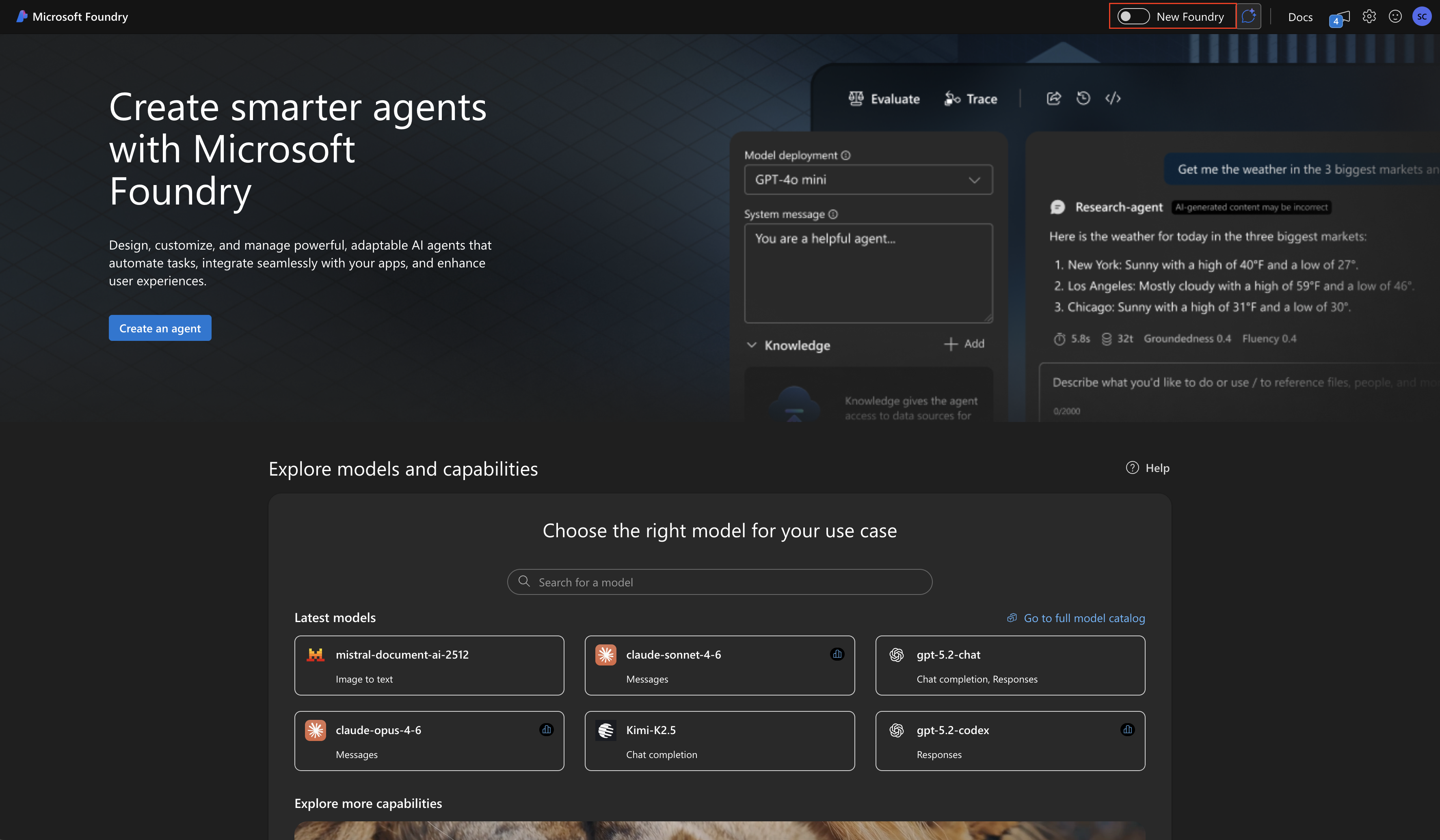 Toggle on New Foundry experience in Azure AI Foundry