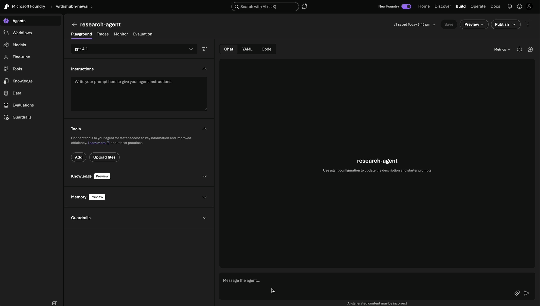 Add Tavily MCP to agent workflow in Azure AI Foundry