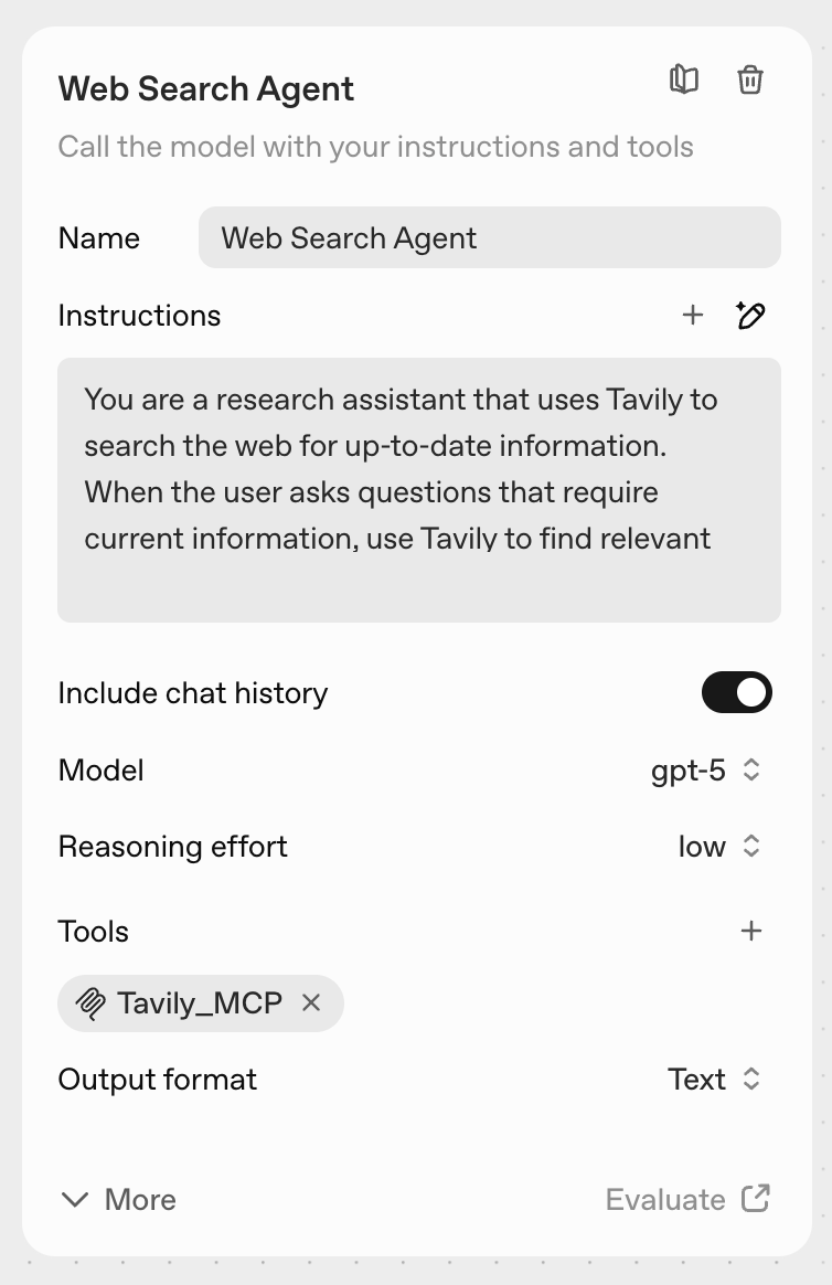 OpenAI Agent Builder - Tavily Docs