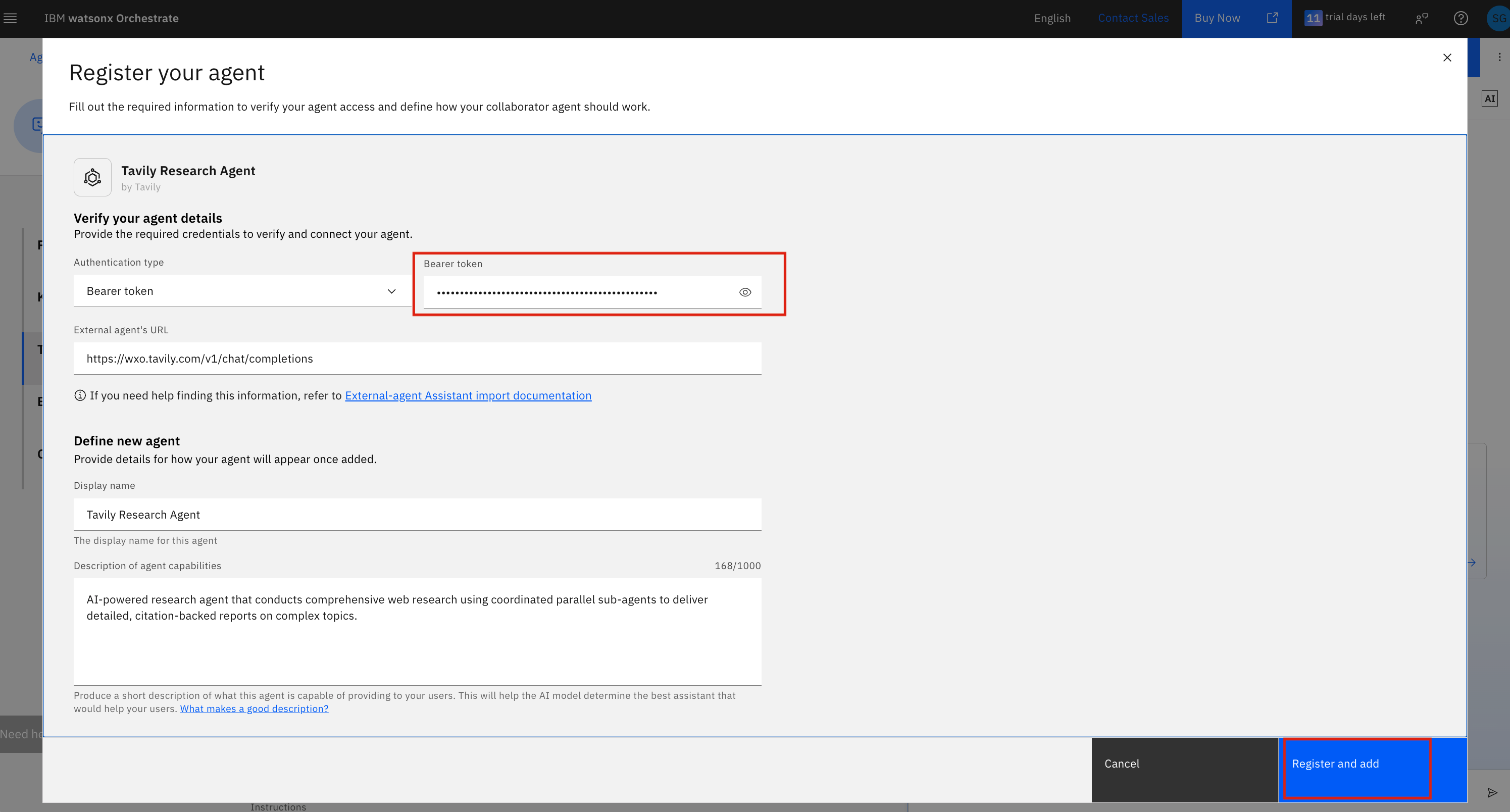 Register agent with bearer token