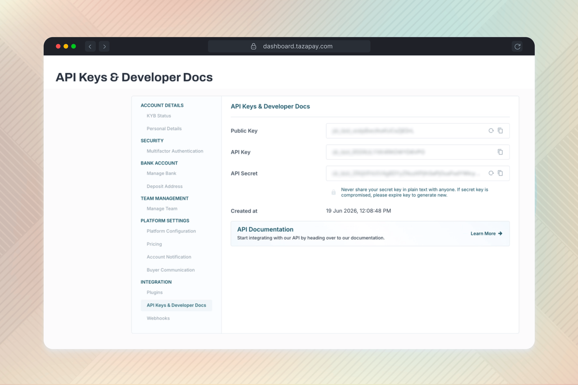 API Keys and Developer Docs