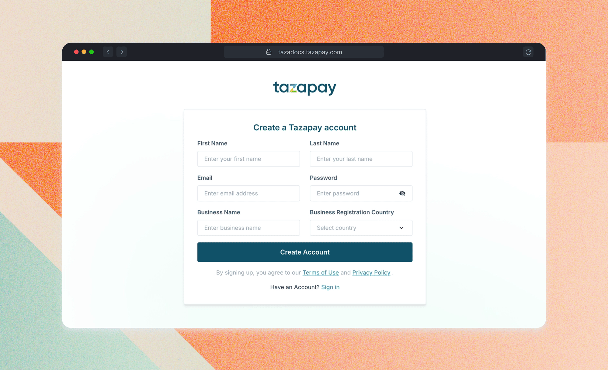 Create a Tazapay account