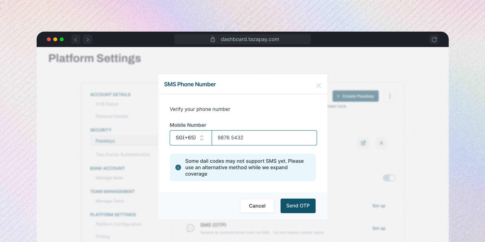 SMS Phone Number setup