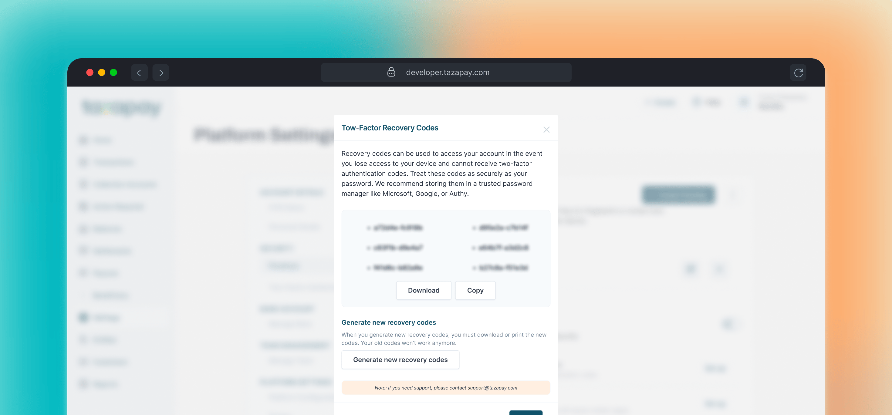 Recovery code Setup