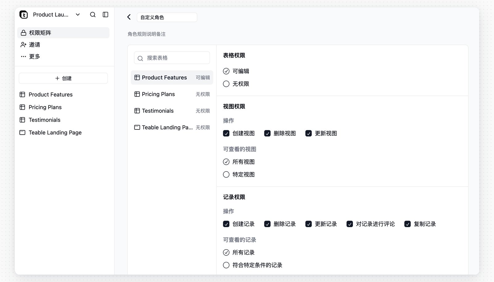 权限矩阵角色详情页