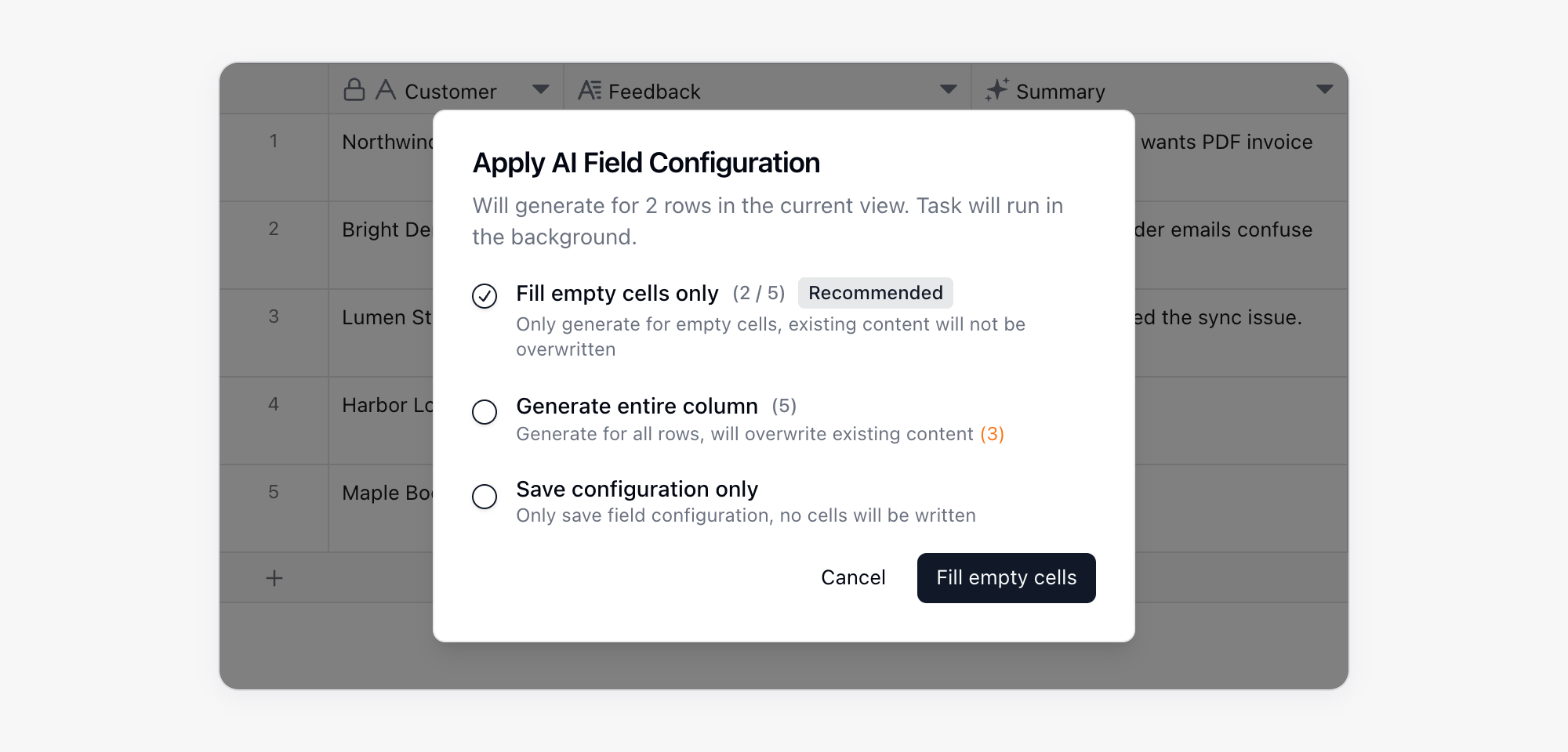 AI field save options