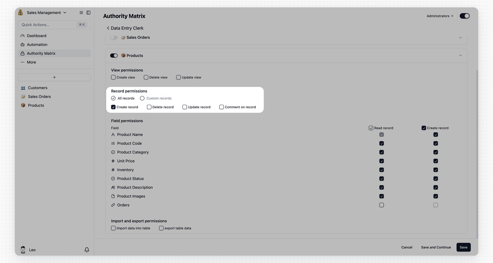 Configure Data Entry Clerk permissions