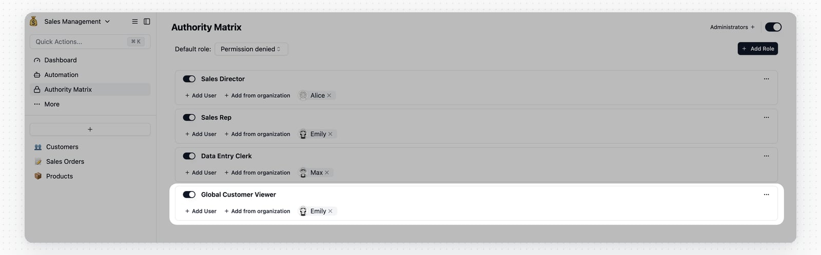 Add members to the Global Customer Viewer role