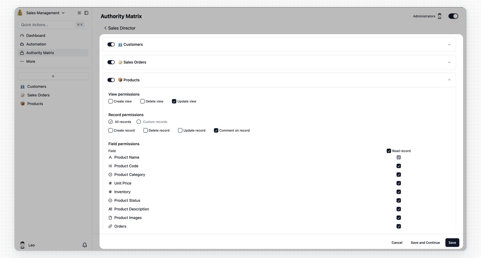 Configure Sales Director permissions