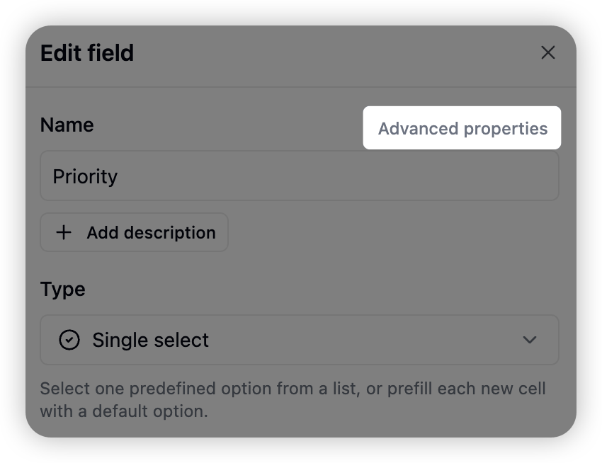 Open field settings from the column menu