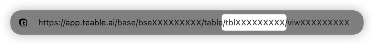 URL 中的表格 ID