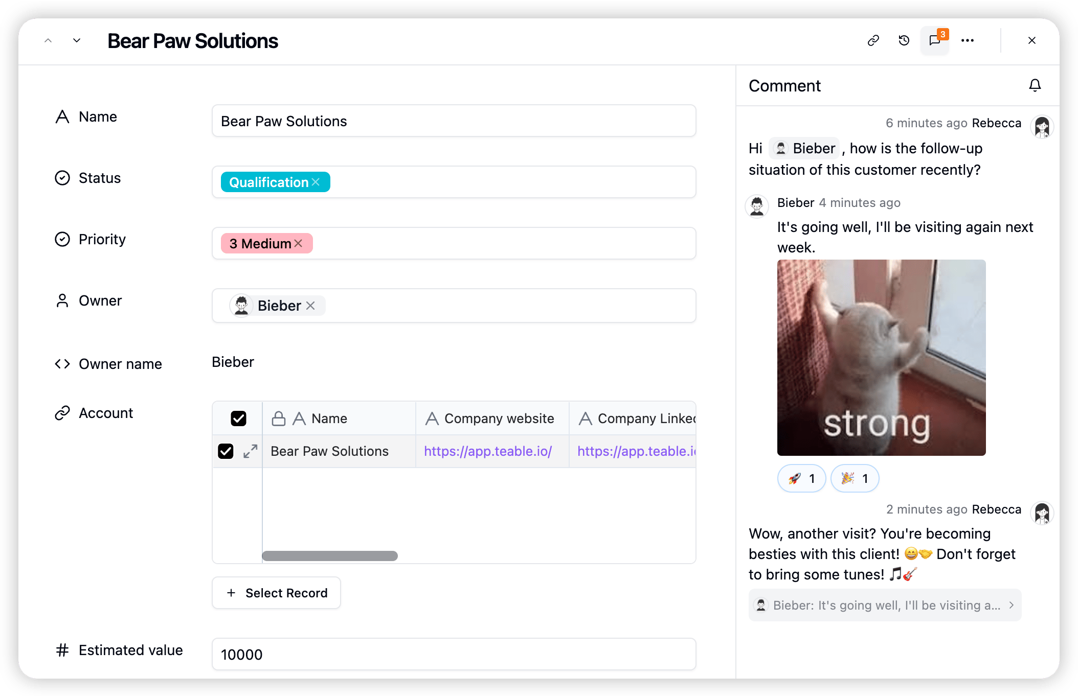 Record Comments screenshot