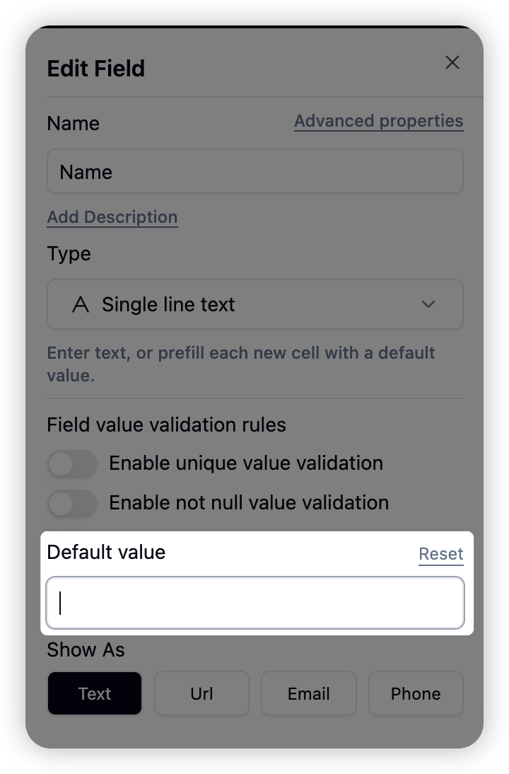 Field Default Values screenshot