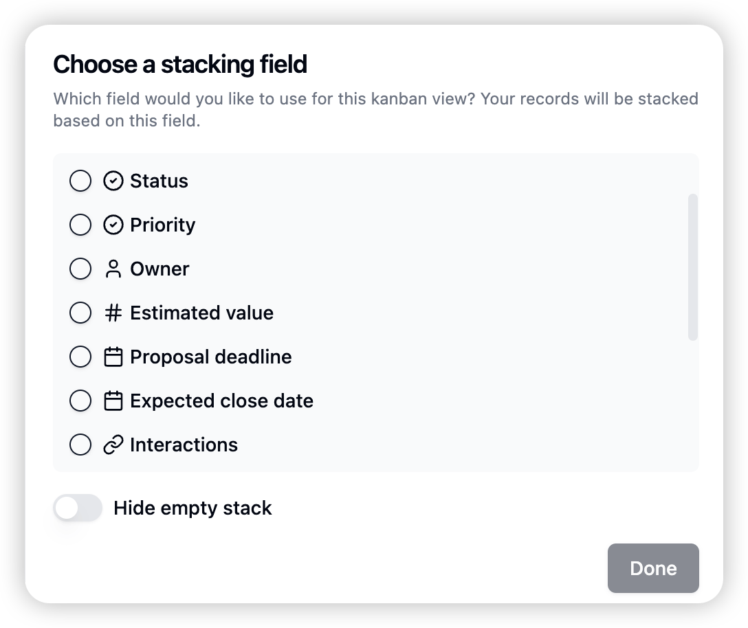 Kanban View Supports All Field Types for Grouping screenshot