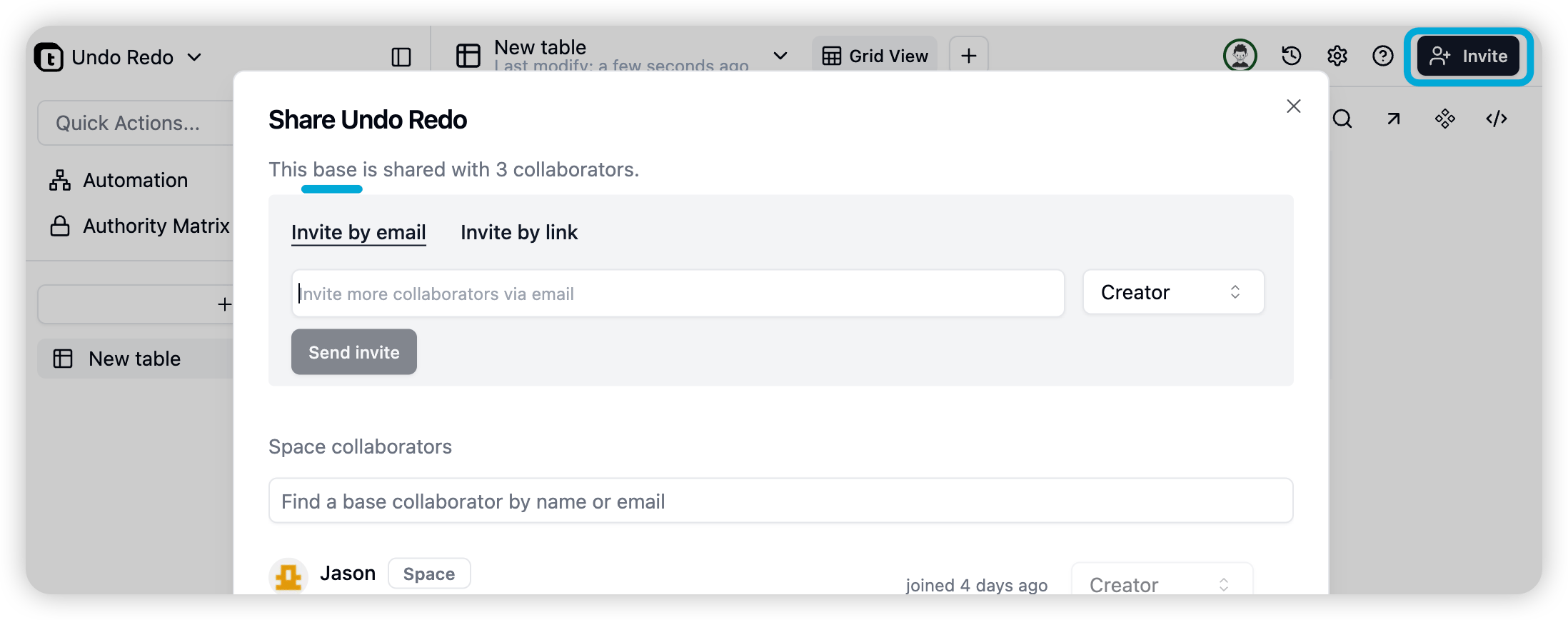 Base collaborator screenshot