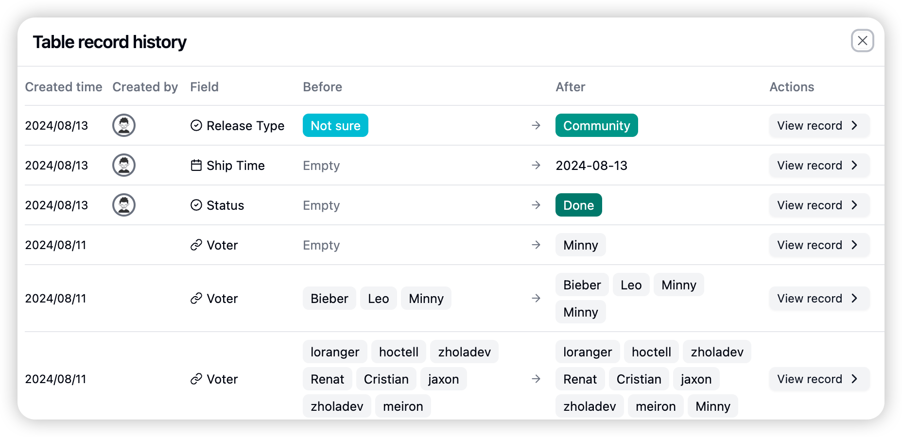 Record Modification History screenshot