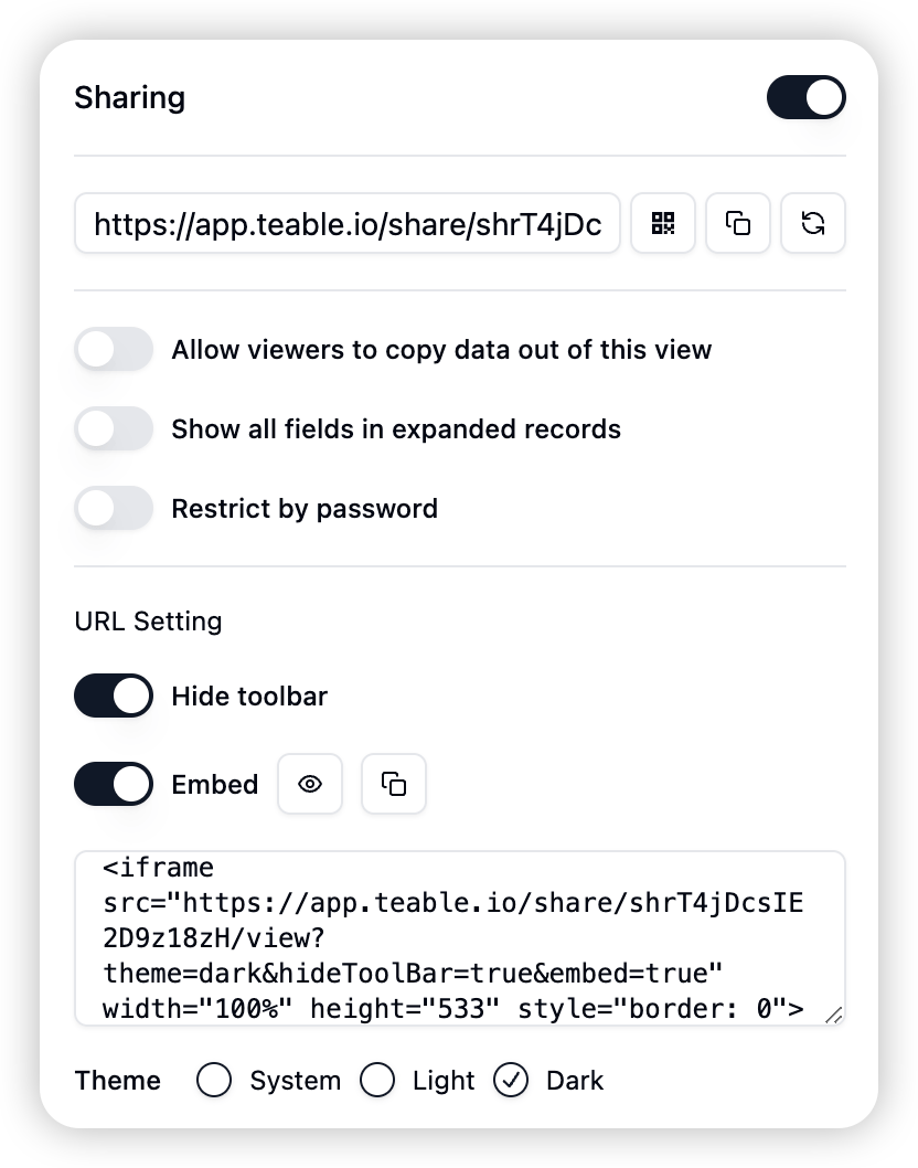 Share View Embedding and Custom Sharing screenshot