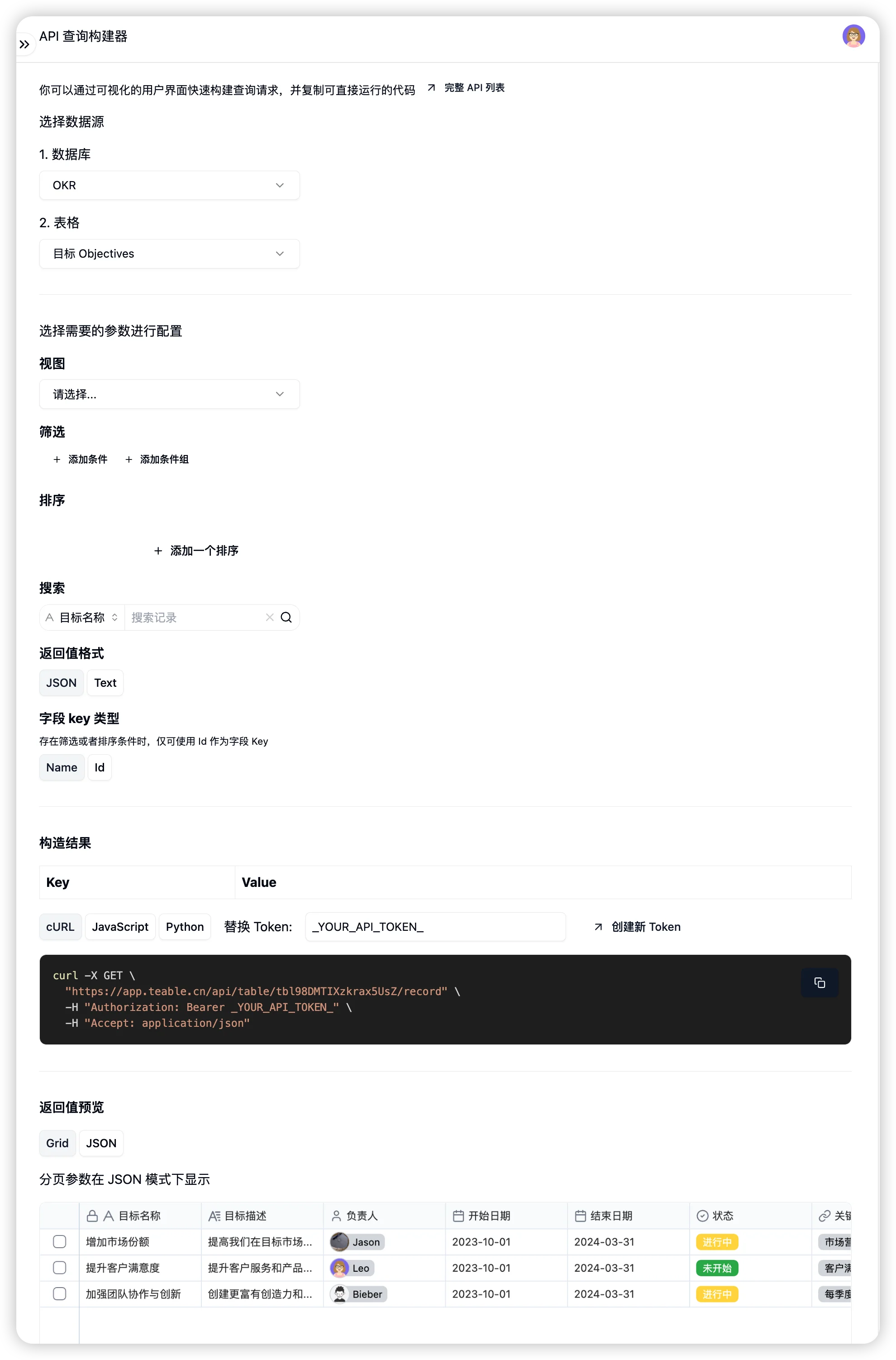 API 查询构建器截图 2