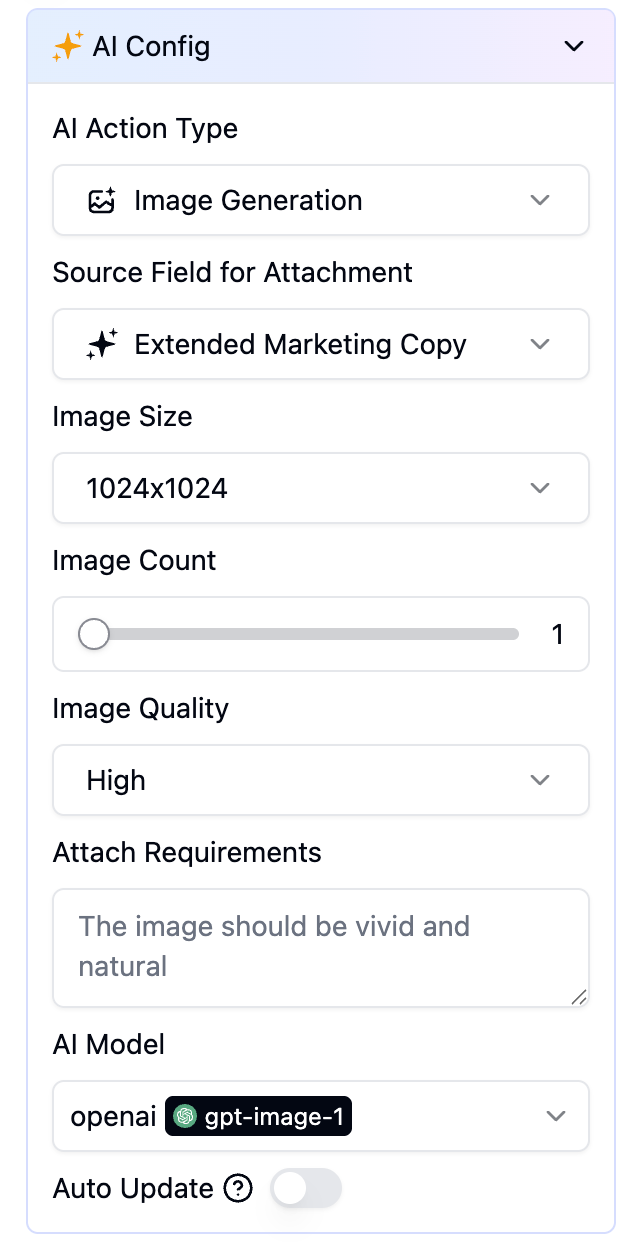 Configuration for the Product Concept Art field