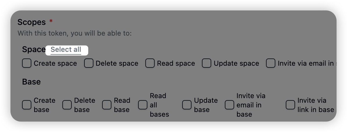 Quick API Token Permission Selection screenshot