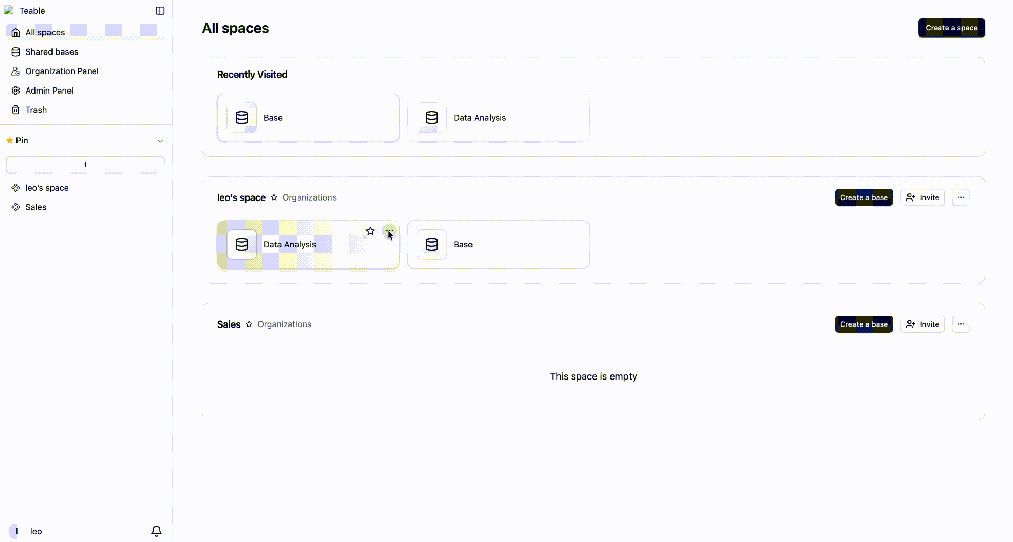 Base & Workspace Management screenshot