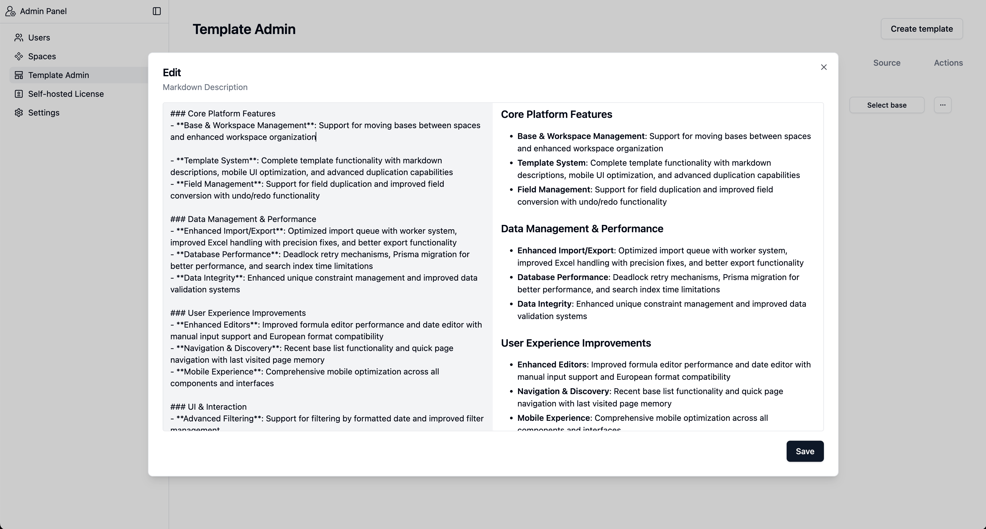 Template System screenshot