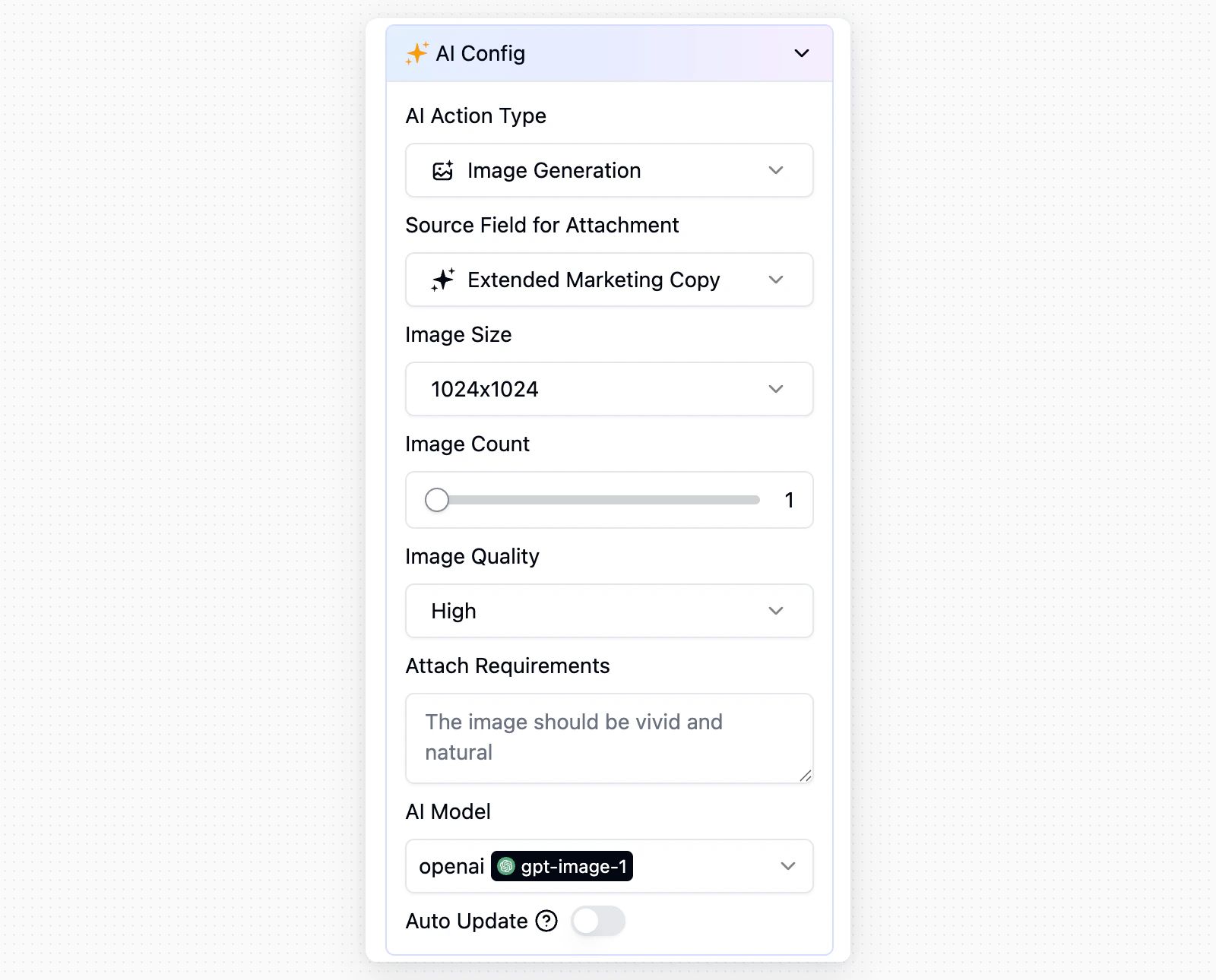 Configuration for the Product Concept Art field