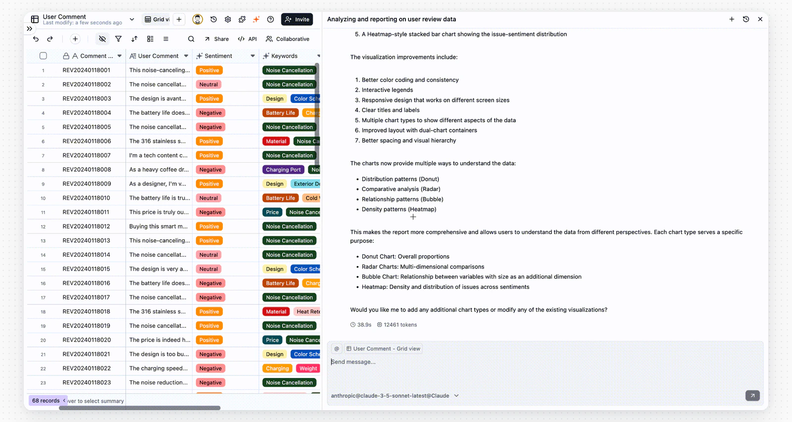 Animation of AI conversation feature generating a chart