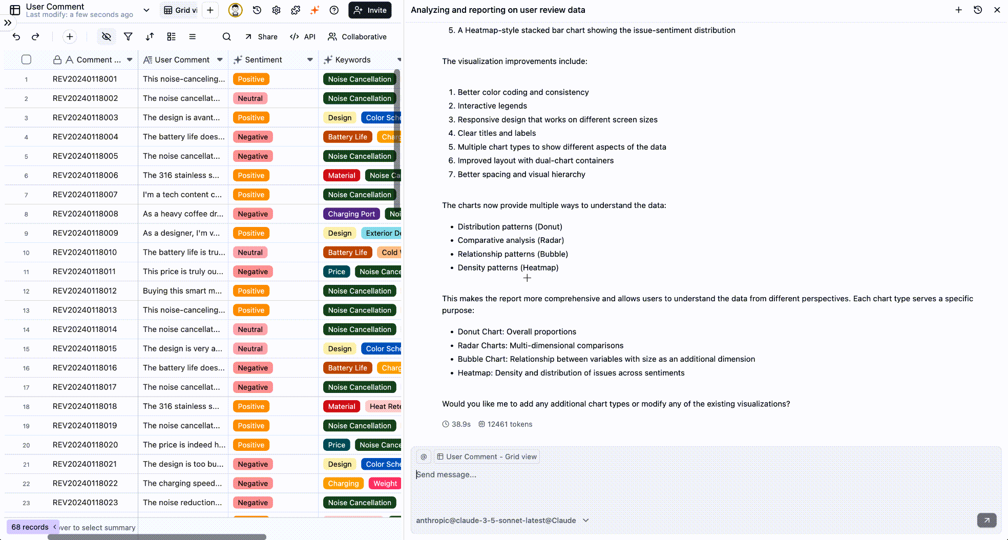 Animation of AI conversation feature generating a chart