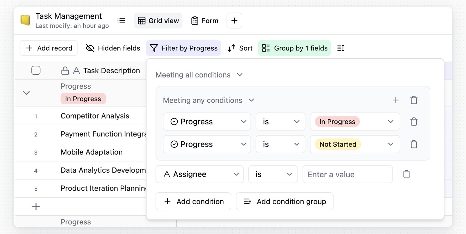 View filter condition groups