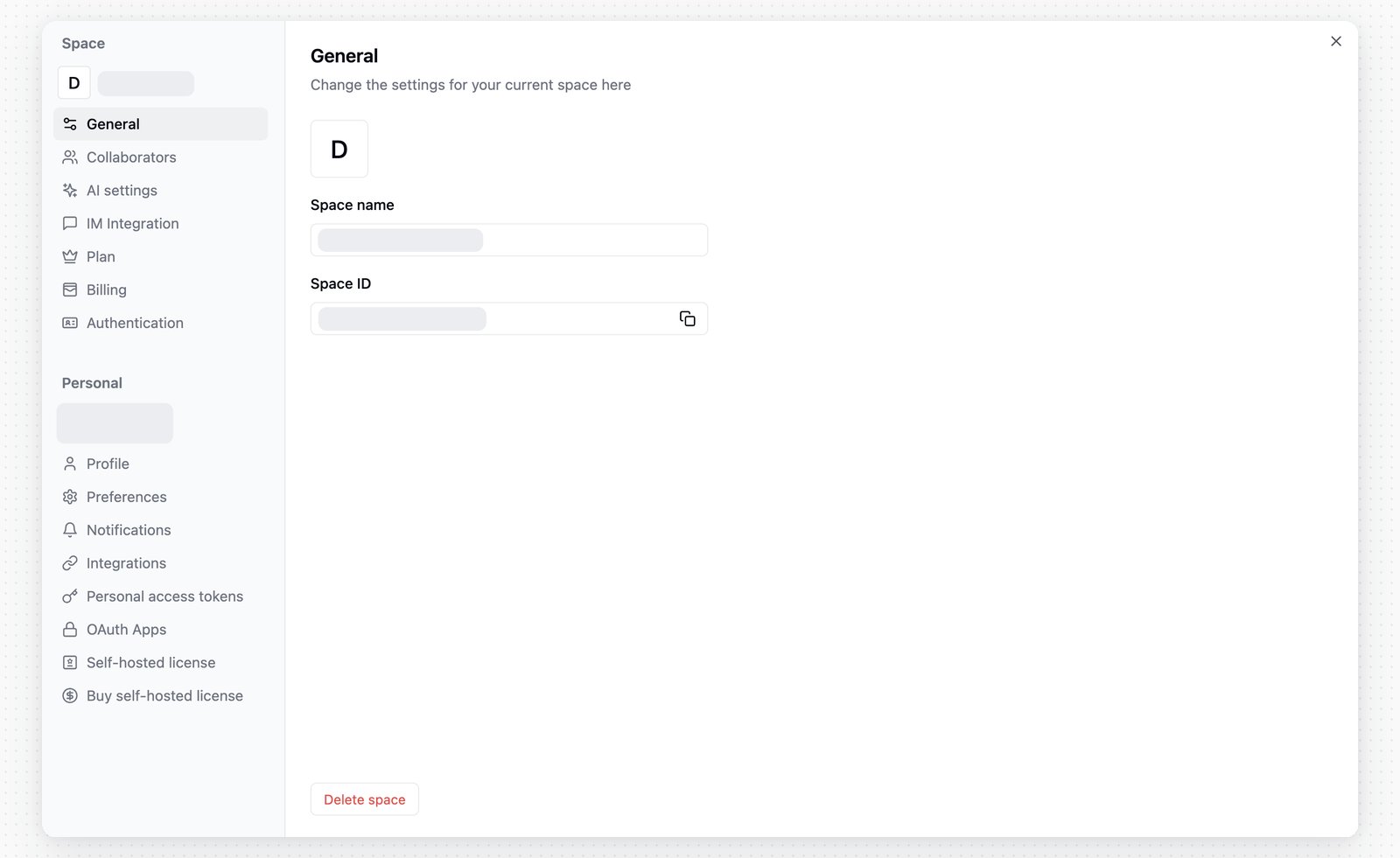 Rename a space in Space settings