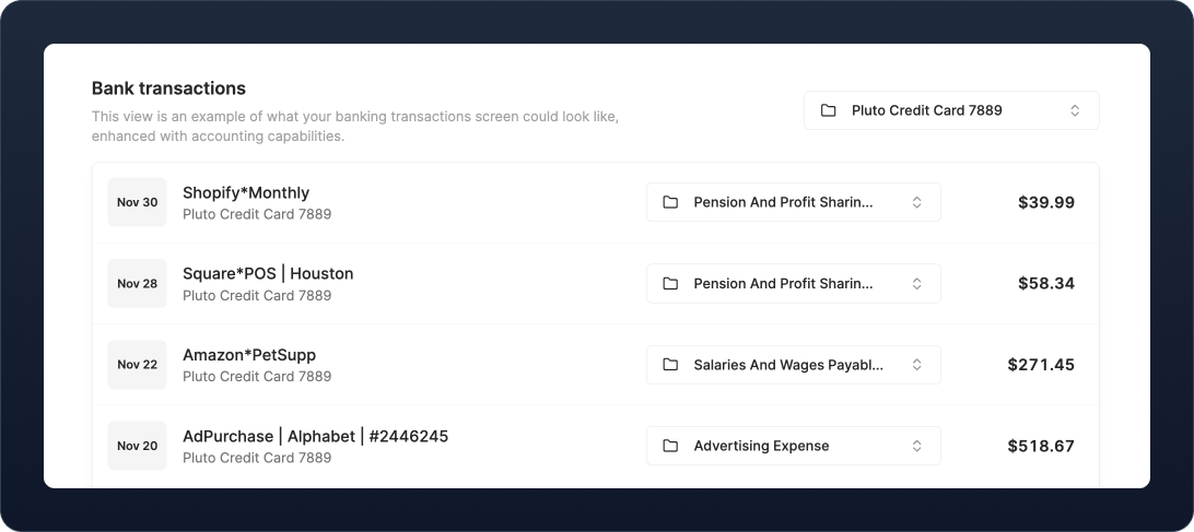 Banking transactions in a list