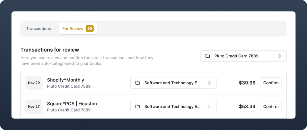 An example of a transaction review page