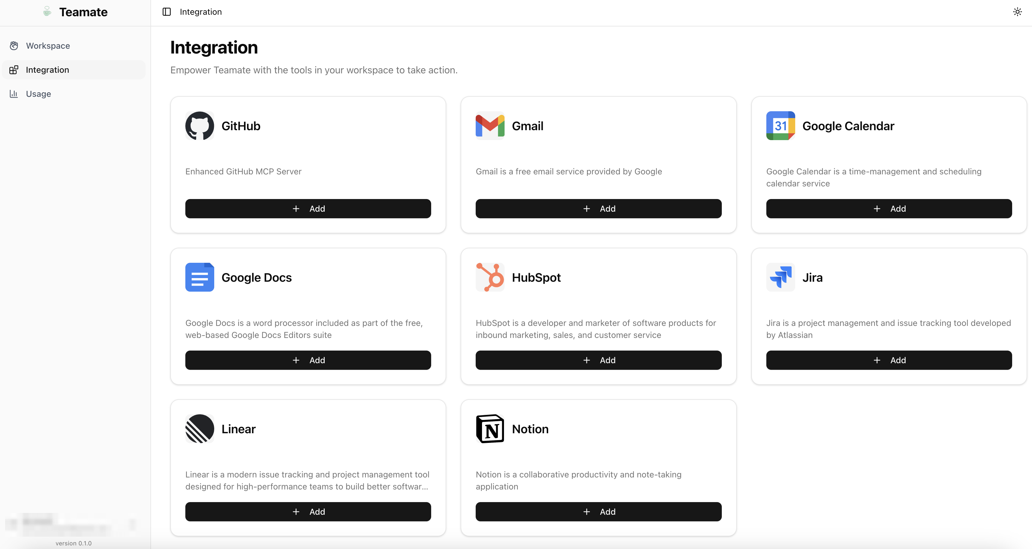 Integrations list