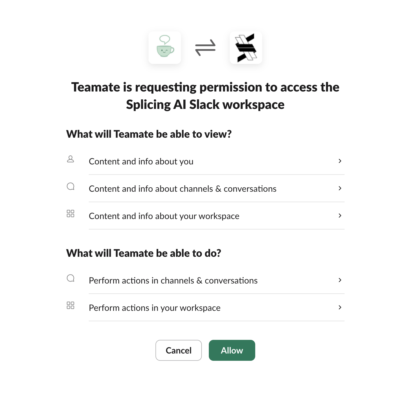 Slack OAuth permission screen
