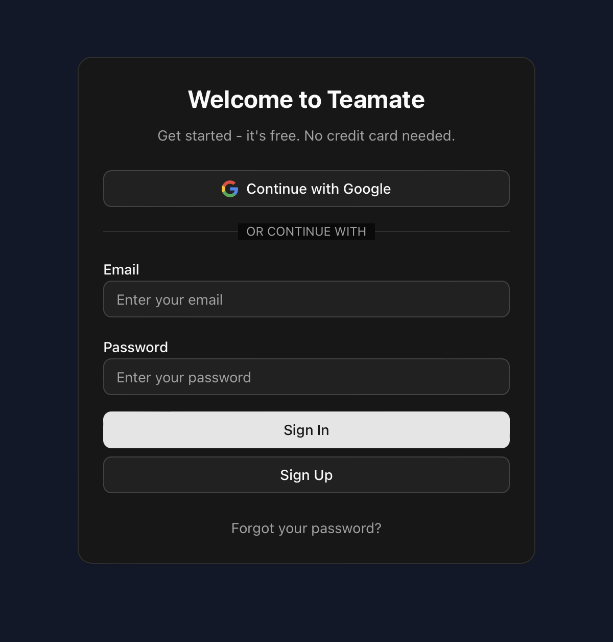 Teamate signup