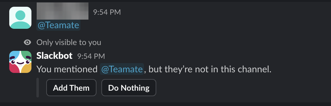 Slack prompt to add Teamate