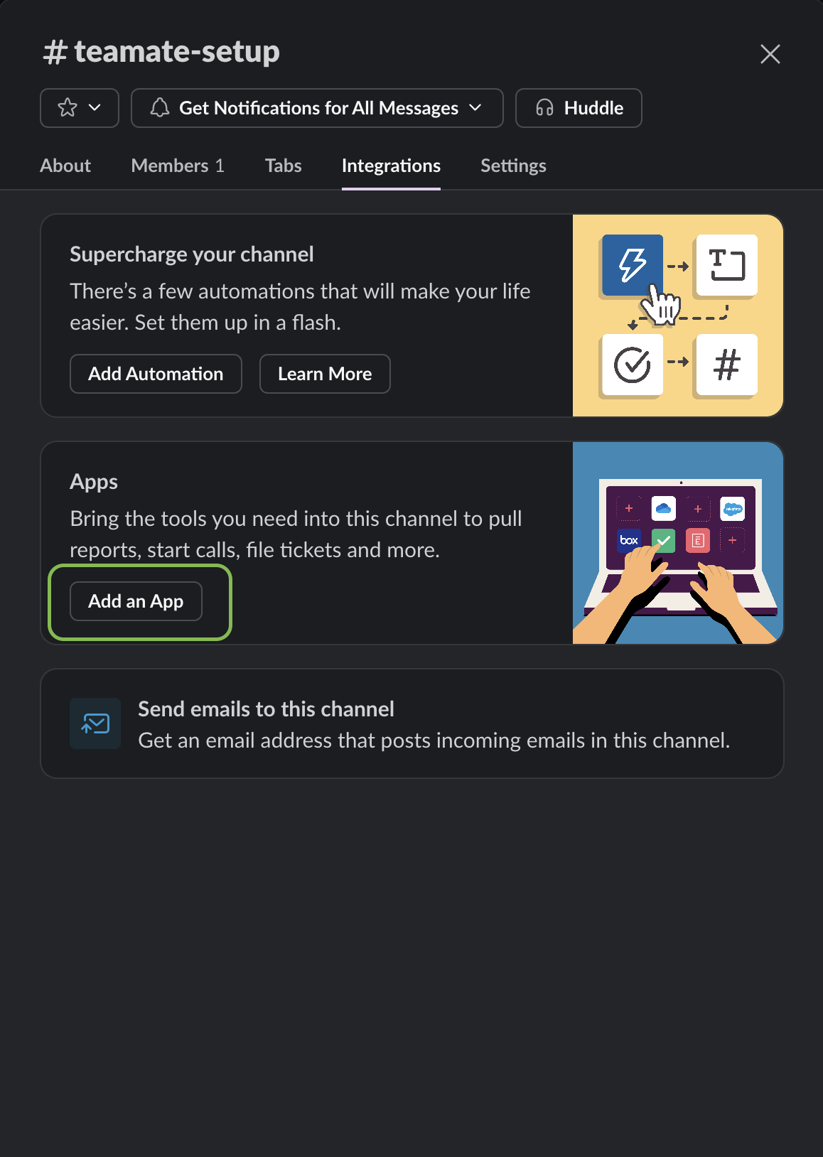 Channel integrations tab
