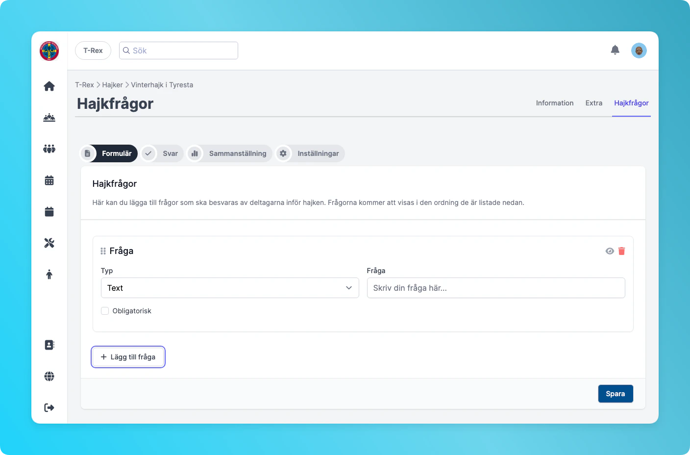 Ny fråga med typ-väljare och textfält