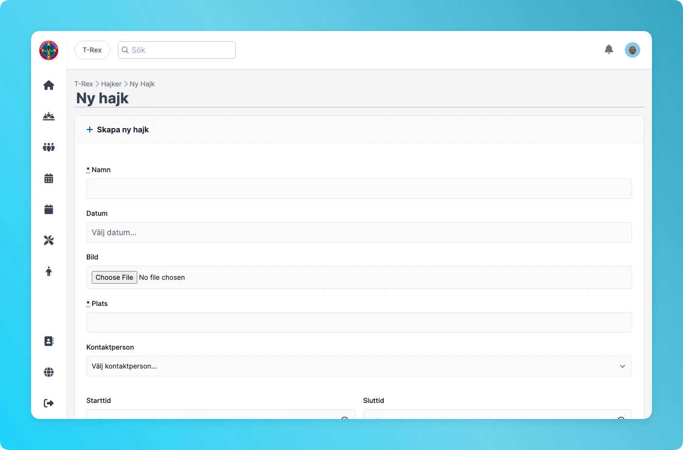 Tomt formulär för att skapa ny hajk