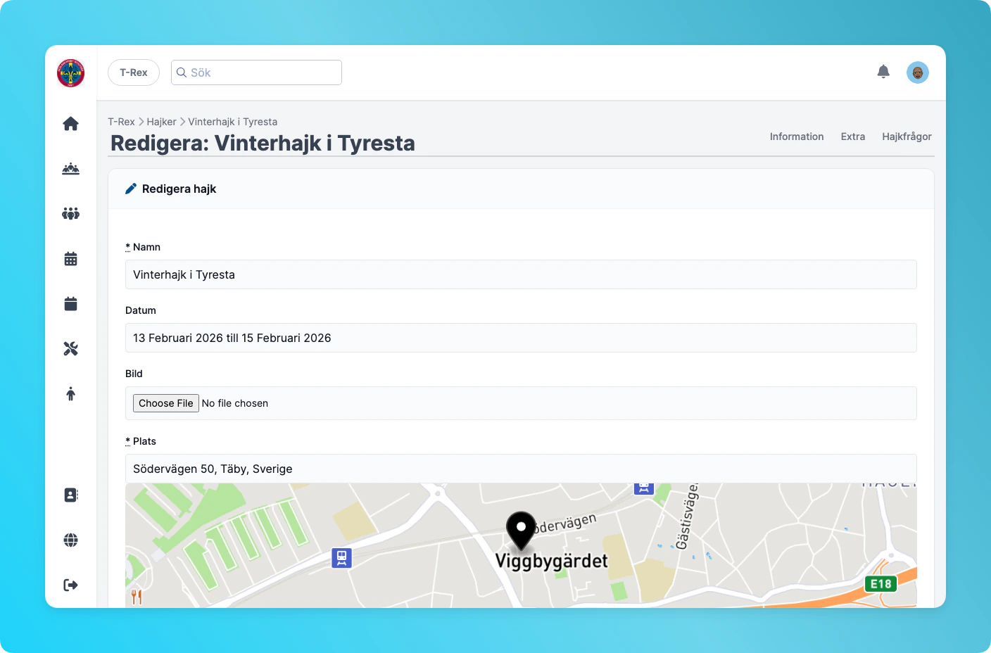 Redigeringsformuläret med kartvy