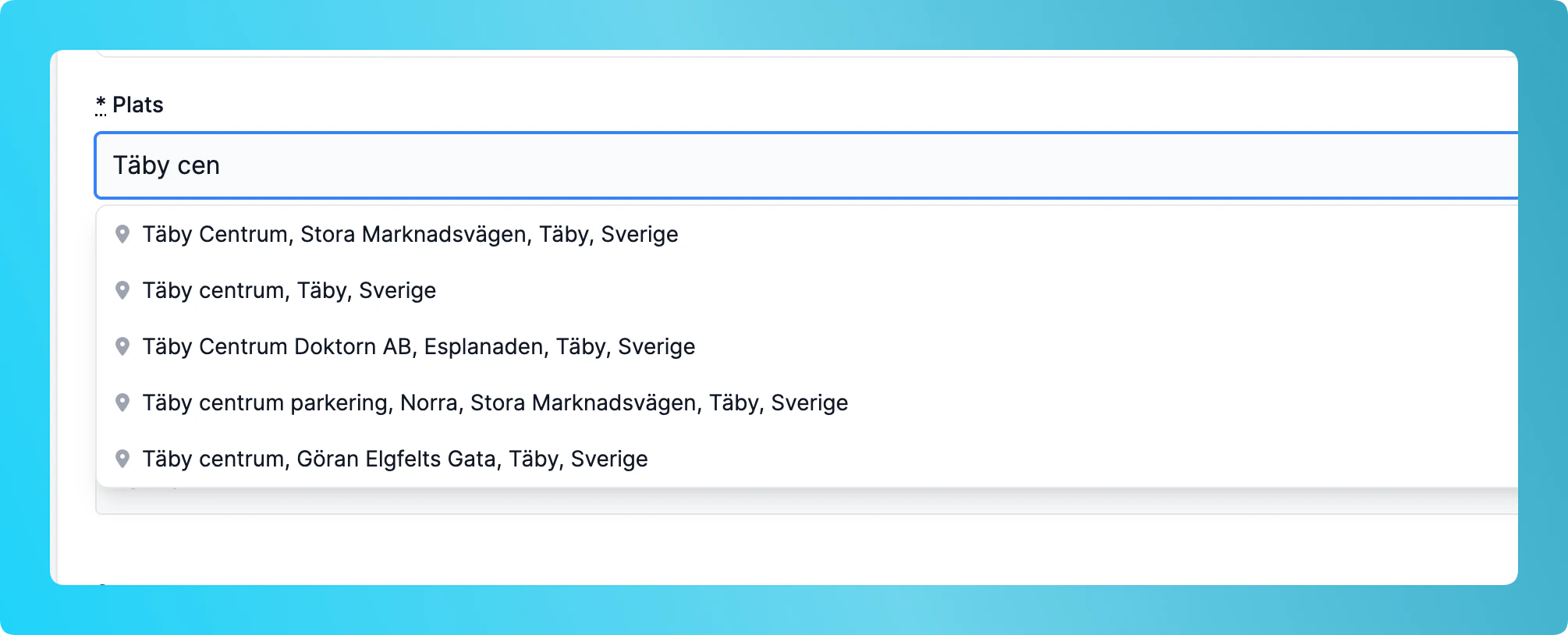 Sökresultat från Google vid inskrivning